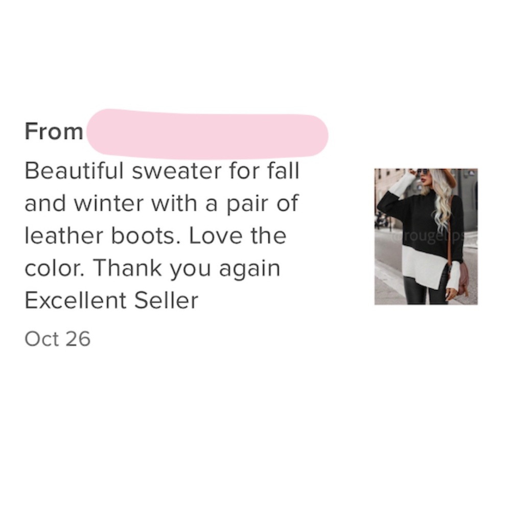 2 Tone Colorblock Sweater Pullover Black & Off White Knit Long Sleeve Side Slits - Picture 8 of 8
